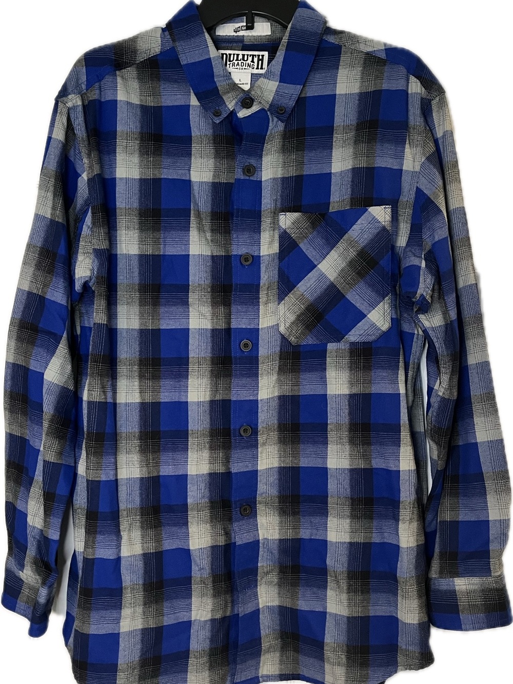 Duluth Trading Co Blue Plaid Button-Down 40 Grit Flannel Shirt